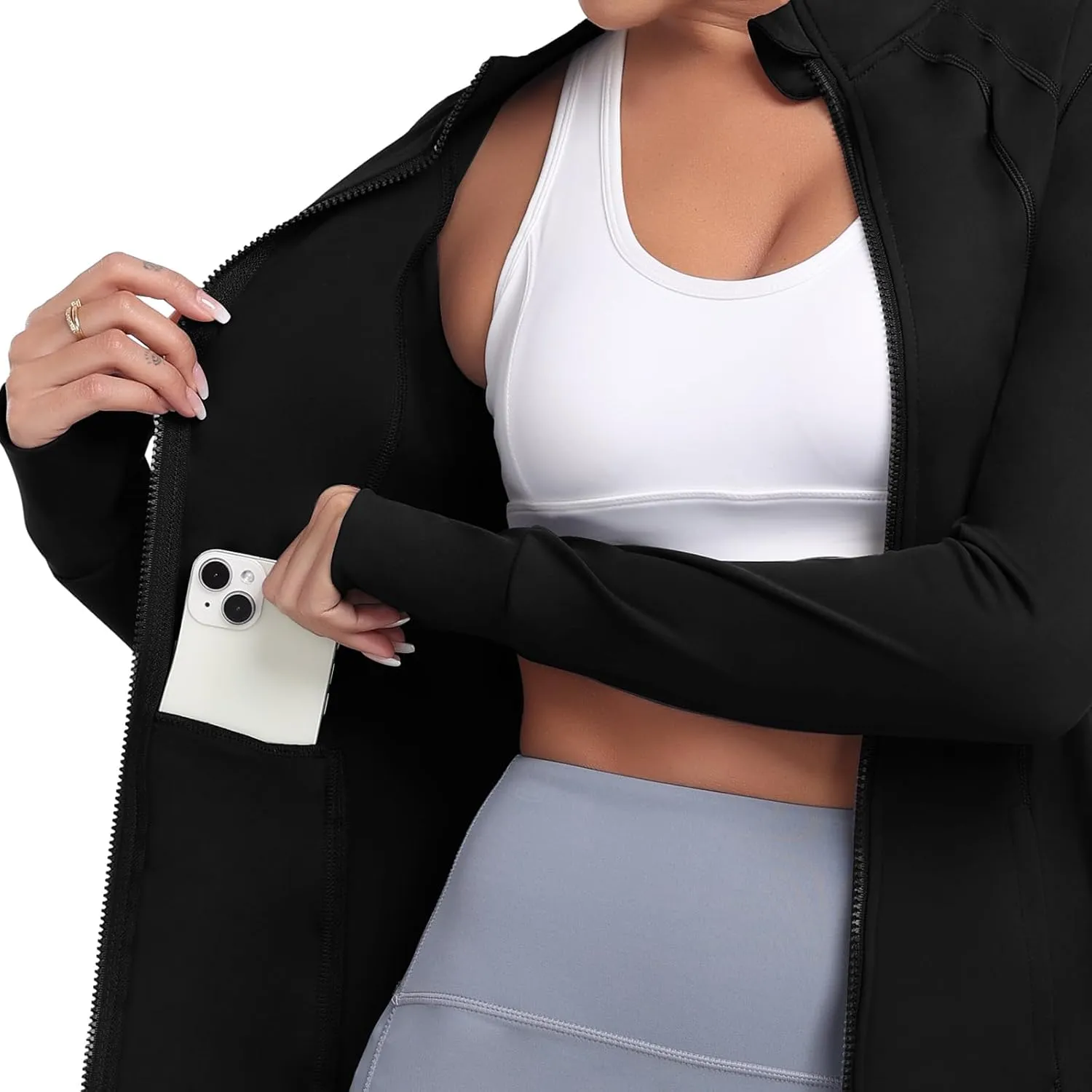 Women's Athletic Full Zip Lightweight Workout Jacket With Pockets Running Yoga Sportwear With Thumb Holes