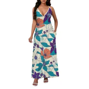 Women's Boho Ankle-Length Spaghetti Strap Sexy V-Neck Maxi Dress Summer Beach Vacation Cocktail Party Dress XS-3XL