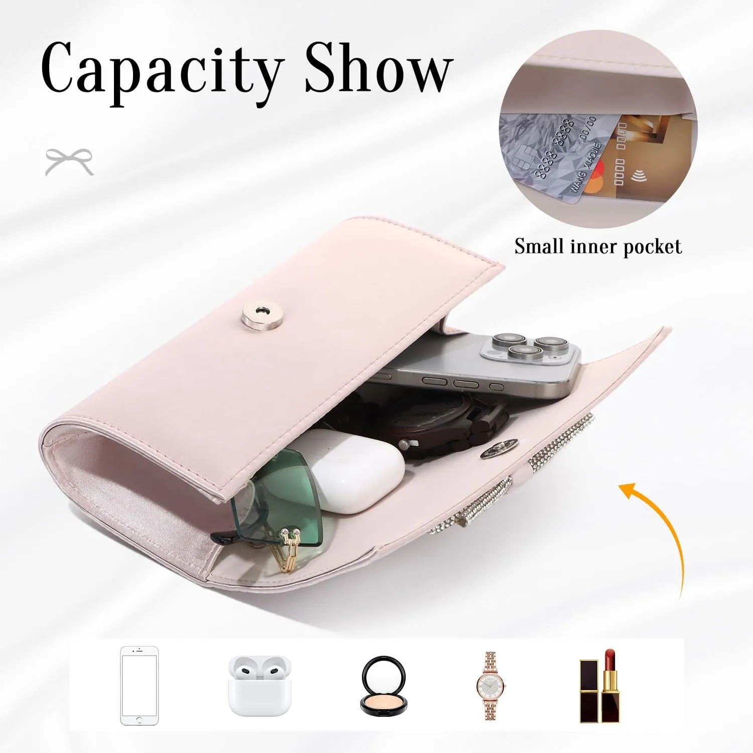 Women's Bow Clutch Purses with Chain, Evening Bag for Women Formal for Wedding Party Prom Cocktail
