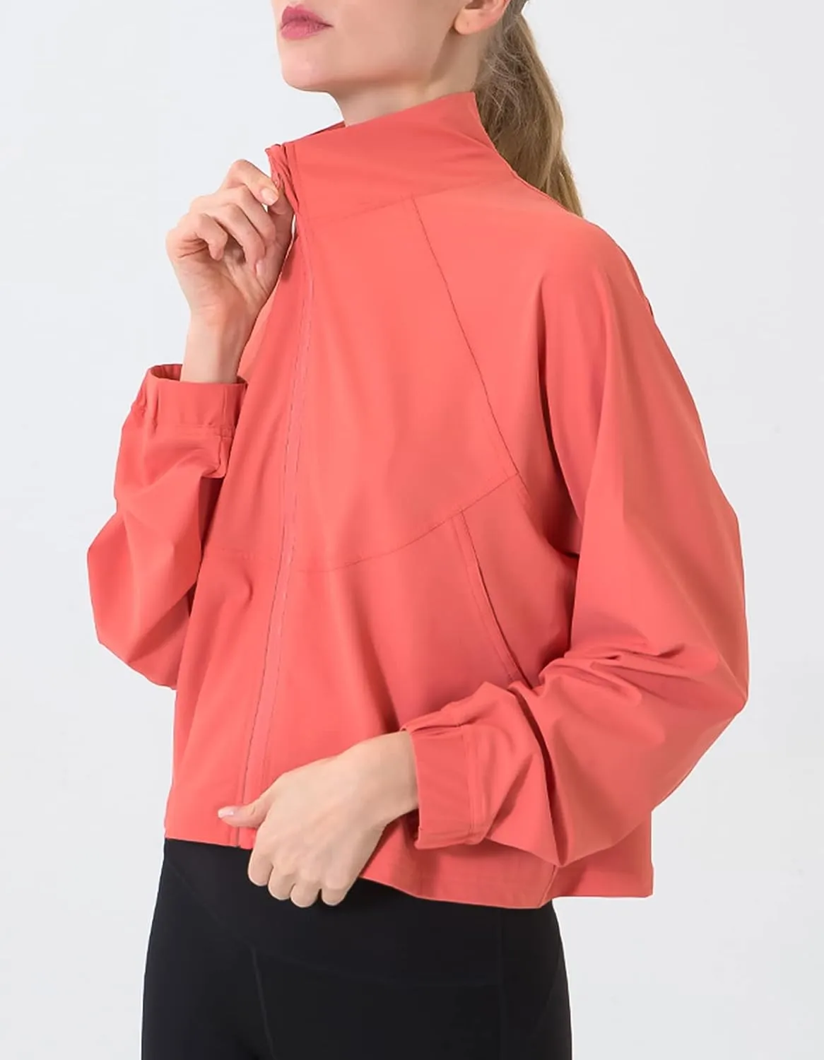 Women's Full Zip Lightweight Jacket Workout High Neck Sun Protection 50  Running Sports Crop Track Top
