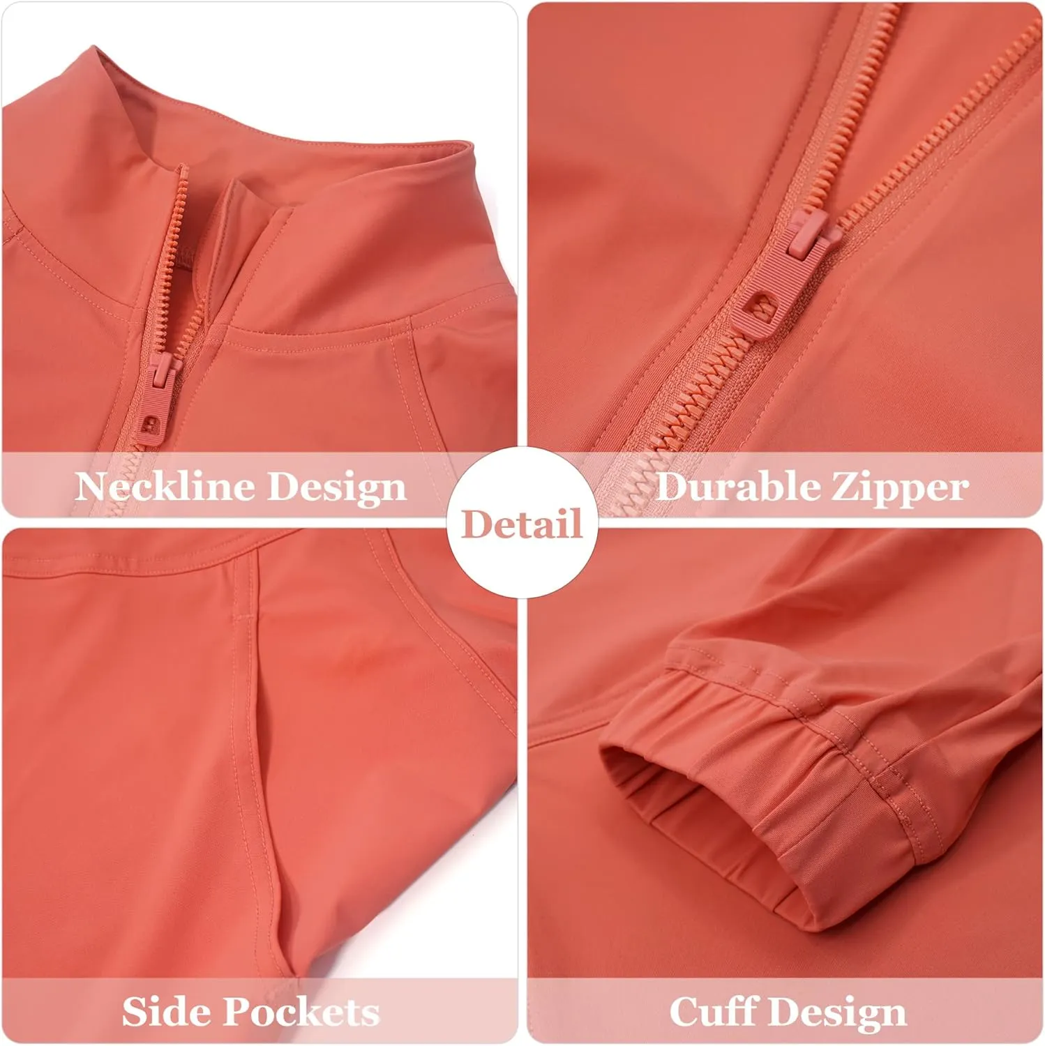 Women's Full Zip Lightweight Jacket Workout High Neck Sun Protection 50  Running Sports Crop Track Top