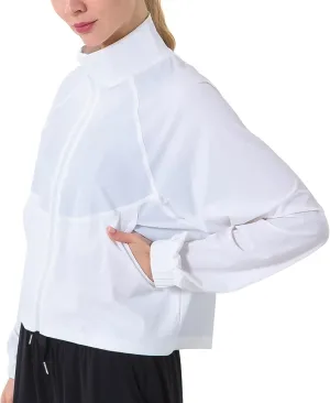 Women's Full Zip Lightweight Jacket Workout High Neck Sun Protection 50  Running Sports Crop Track Top