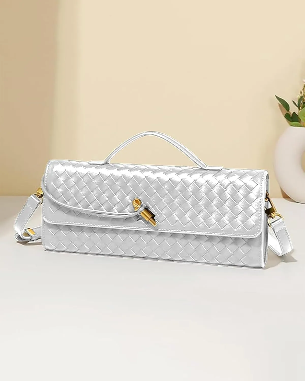 Women's Handmade Woven Clutch Purse,Crossbody Bag for Evening & Casual, Adjustable Shoulder Strap Fashion Handbag