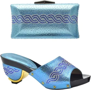 Womens Italian Party Elegant Shoe and Bag Set Fashion Designer Rhinestone Sandal and Crystal Clutch for Wedding