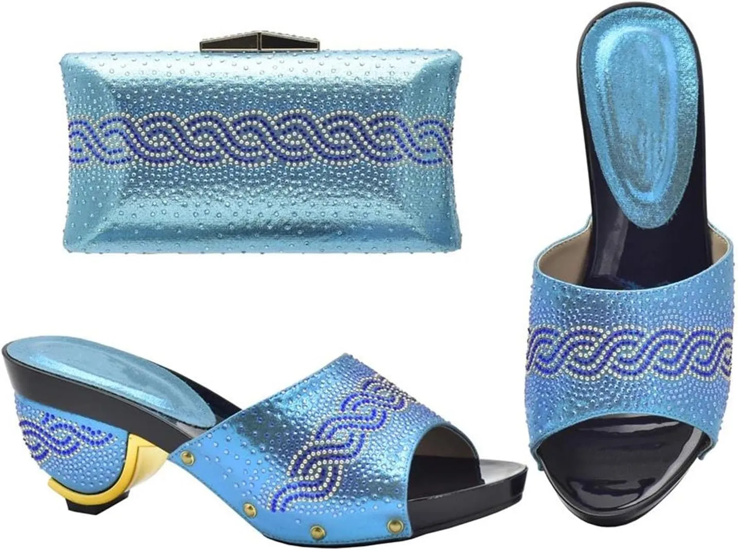 Womens Italian Party Elegant Shoe and Bag Set Fashion Designer Rhinestone Sandal and Crystal Clutch for Wedding