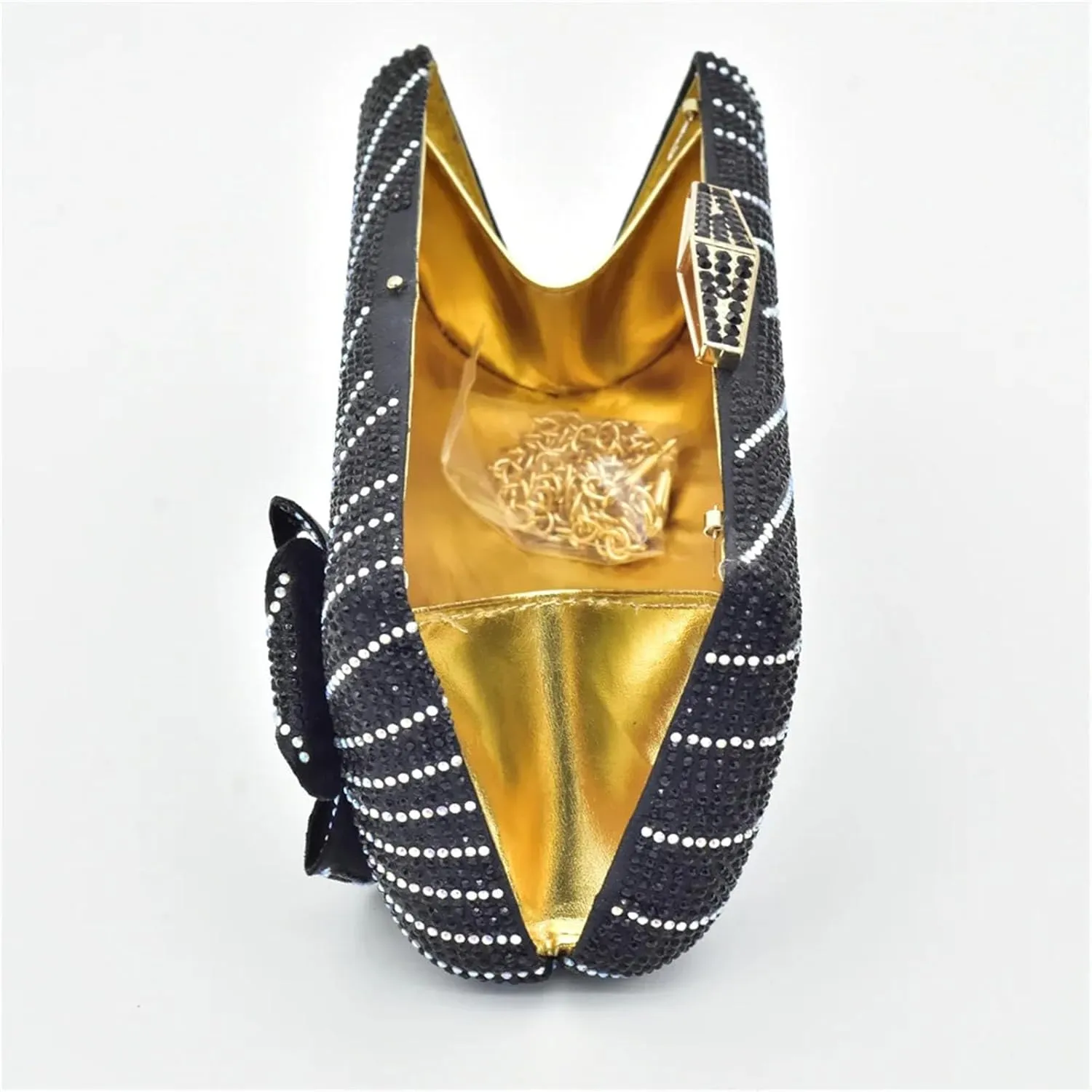 Womens Italian Rhinestone Bow Shoe and Bag Set Crystal Wedding Bride High Heels Sandals Evening Bag with Flower Closure