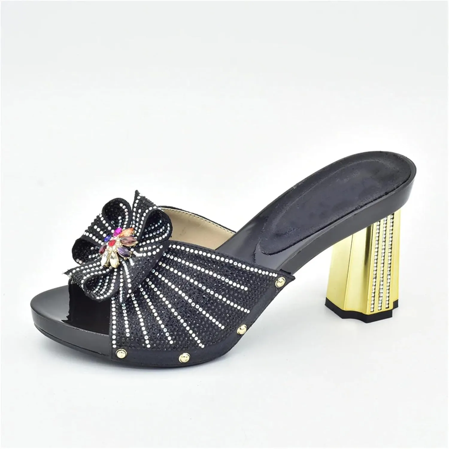 Womens Italian Rhinestone Bow Shoe and Bag Set Crystal Wedding Bride High Heels Sandals Evening Bag with Flower Closure