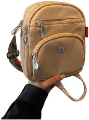 Womens Lightweight Crossbody Bag Summer Soft Fabric Small Square Purse with Adjustable Strap Black Cream Khaki