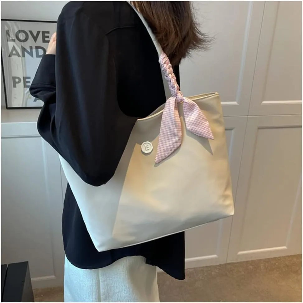 Women’s Lightweight Nylon Tote Bag with Zipper - Casual Handbag for Commuters - Double Handle Shoulder Purse (Green)