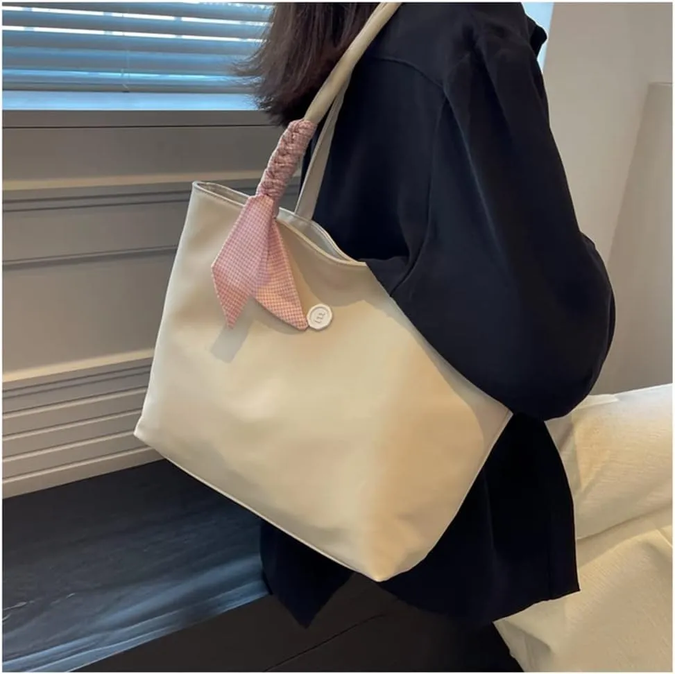 Women’s Lightweight Nylon Tote Bag with Zipper - Casual Handbag for Commuters - Double Handle Shoulder Purse (Green)