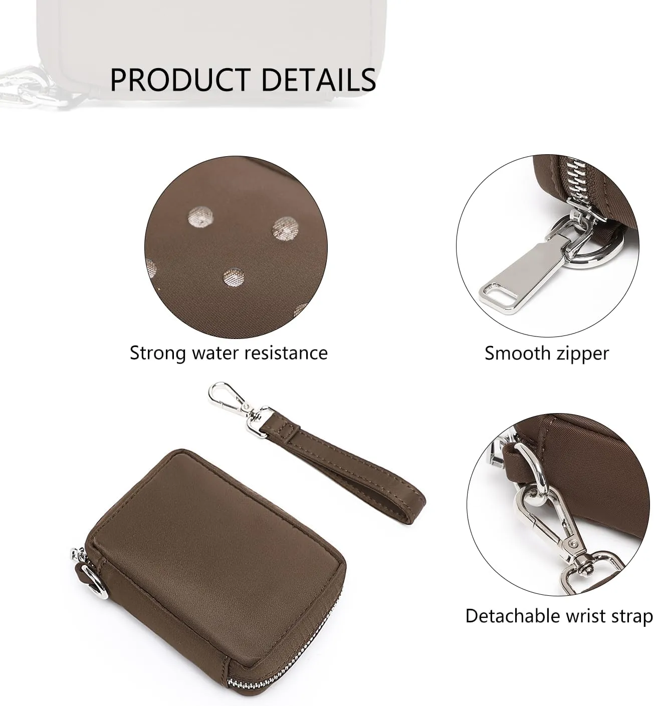 Womens Makeup Bag Wristband Bag Nylon Pouch Lightweight Ideal For Travel And Everyday Use (Nylon/Brown)