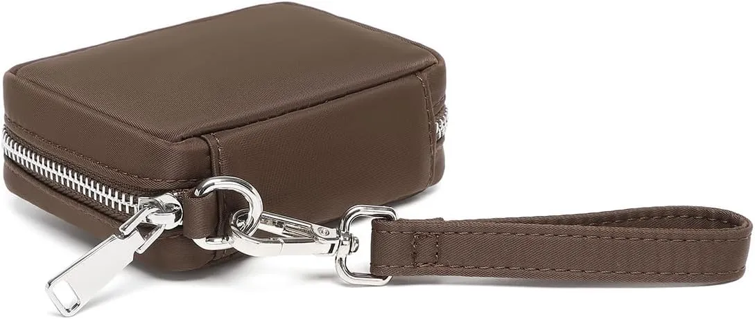 Womens Makeup Bag Wristband Bag Nylon Pouch Lightweight Ideal For Travel And Everyday Use (Nylon/Brown)