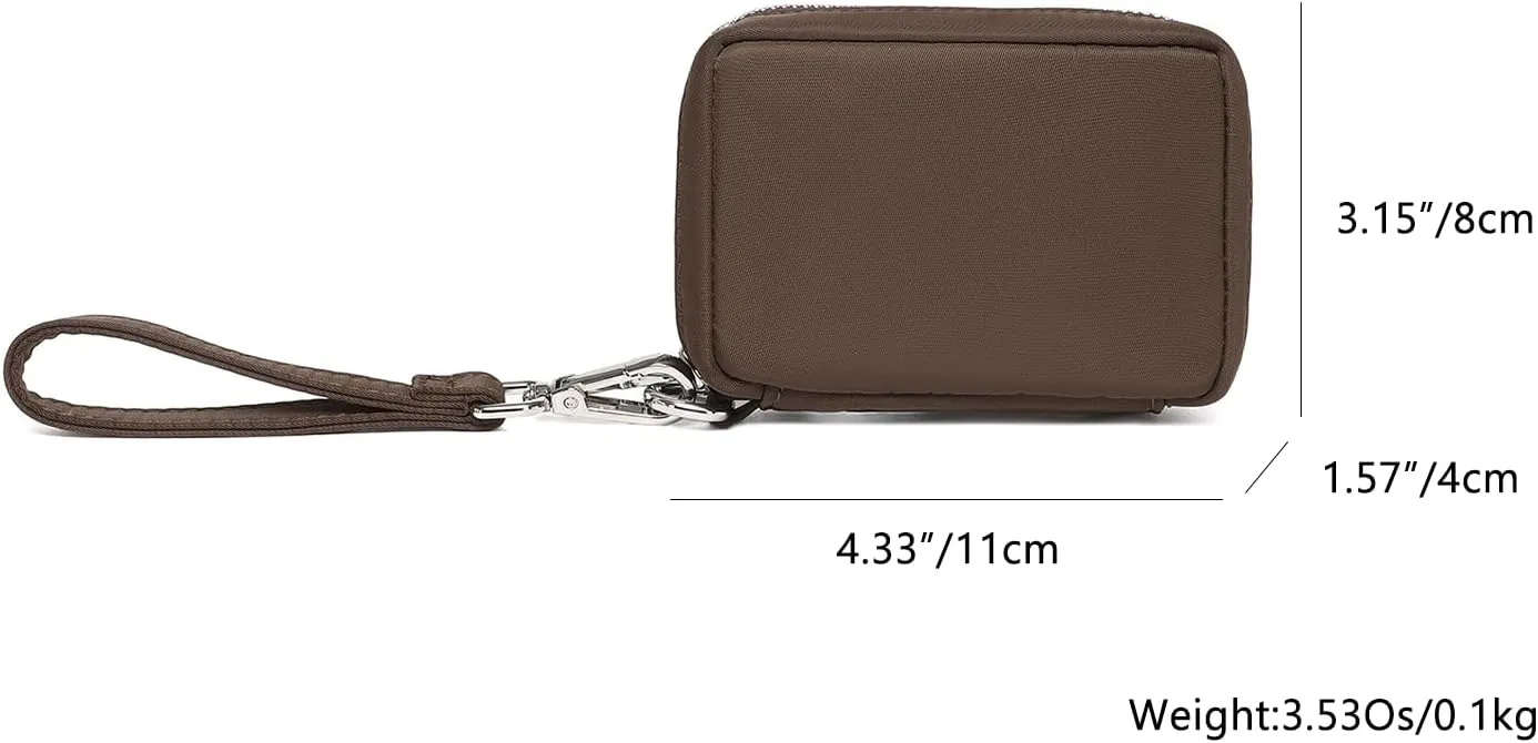 Womens Makeup Bag Wristband Bag Nylon Pouch Lightweight Ideal For Travel And Everyday Use (Nylon/Brown)