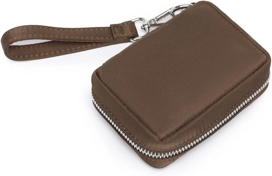 Womens Makeup Bag Wristband Bag Nylon Pouch Lightweight Ideal For Travel And Everyday Use (Nylon/Brown)