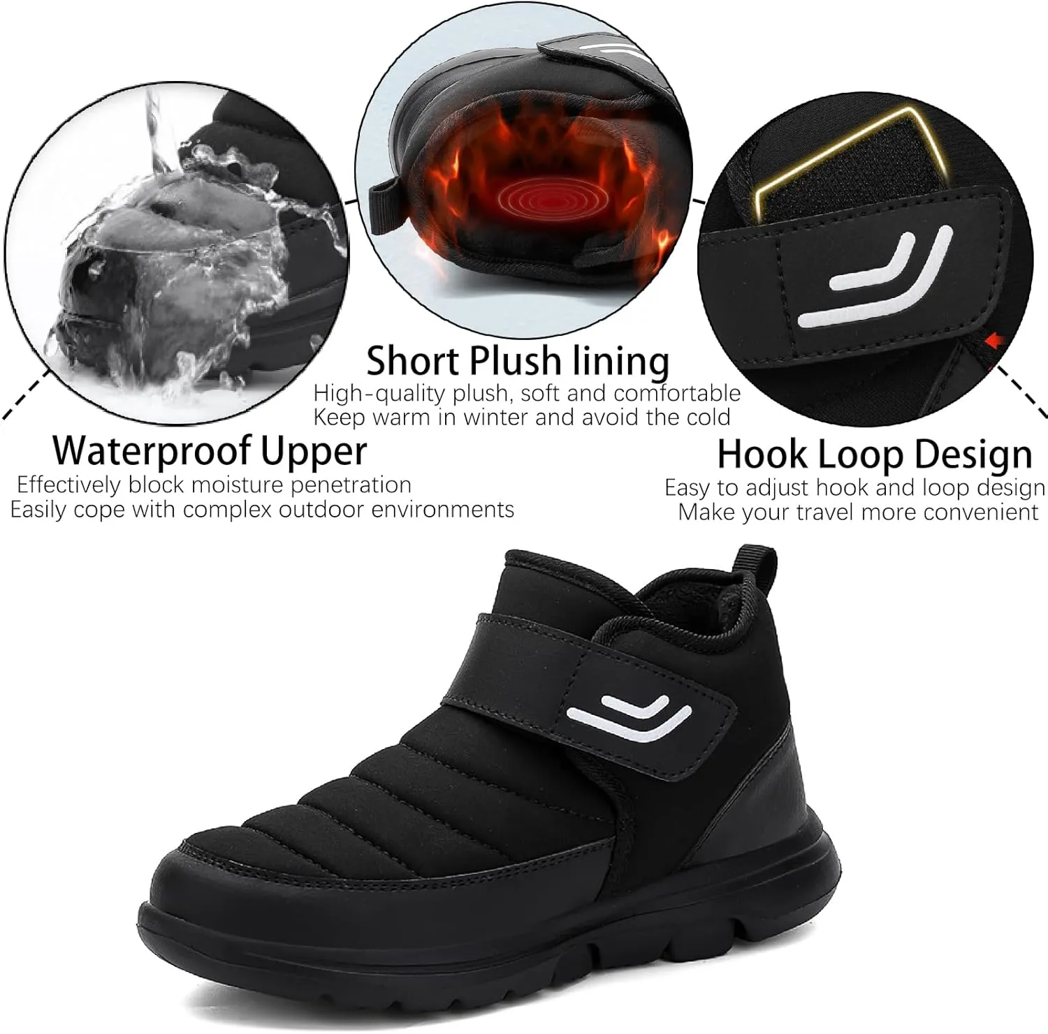 Womens Mens Waterproof Platform Snow Ankle Boots with Hook Loop Unisex Warm Fur Lined Comfortable Non Slip Thick Soles Winter Booties Outdoor Casual Snow Proof Walking Shoes