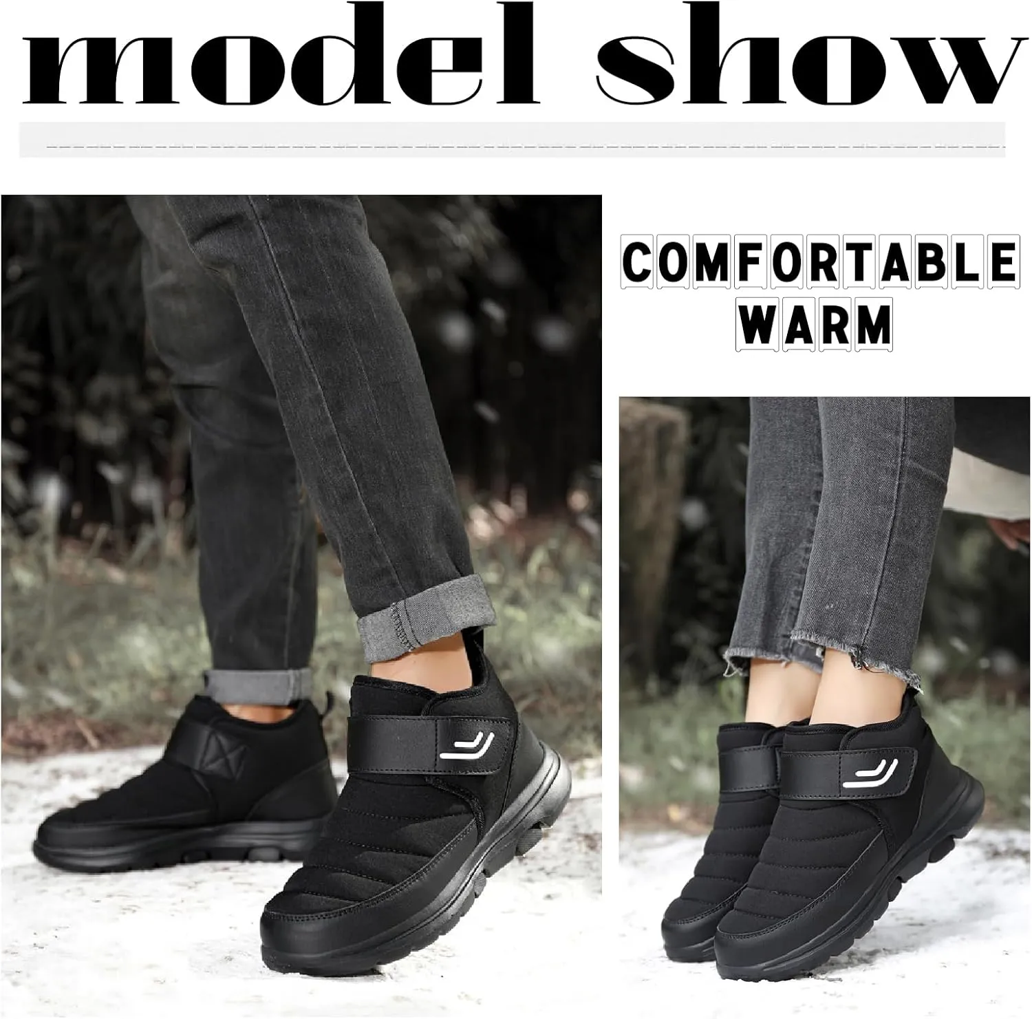 Womens Mens Waterproof Platform Snow Ankle Boots with Hook Loop Unisex Warm Fur Lined Comfortable Non Slip Thick Soles Winter Booties Outdoor Casual Snow Proof Walking Shoes