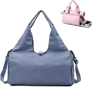 Women's Oxford Yoga Gym Bag with Shoe Compartment, Large Capacity, Simplistic Sports Tote for Travel and Fitness, 6 Color Options, 19.3"x9.8"x8.3" (49x25x21cm) (Light blue)