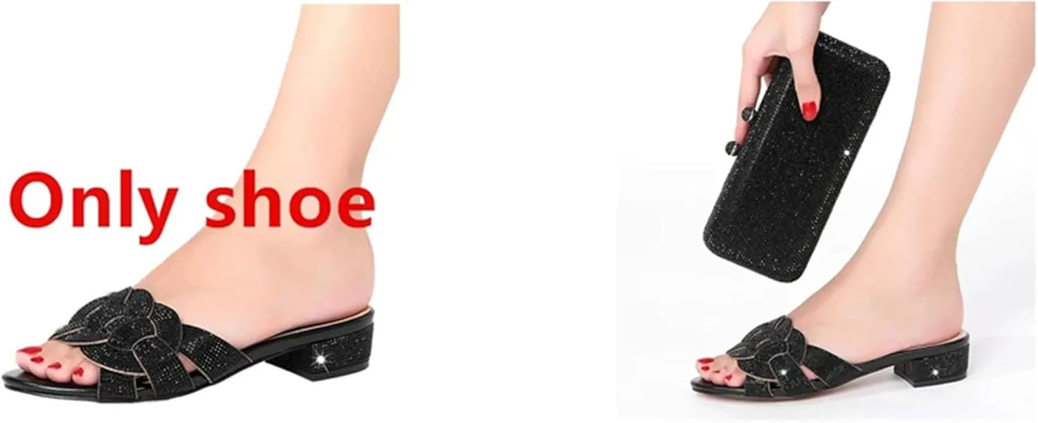 Womens Party Wedding Shoes Bag Set Rhinestone Crystal Decoration Italian Design Plus Size Summer Fashion Slippers