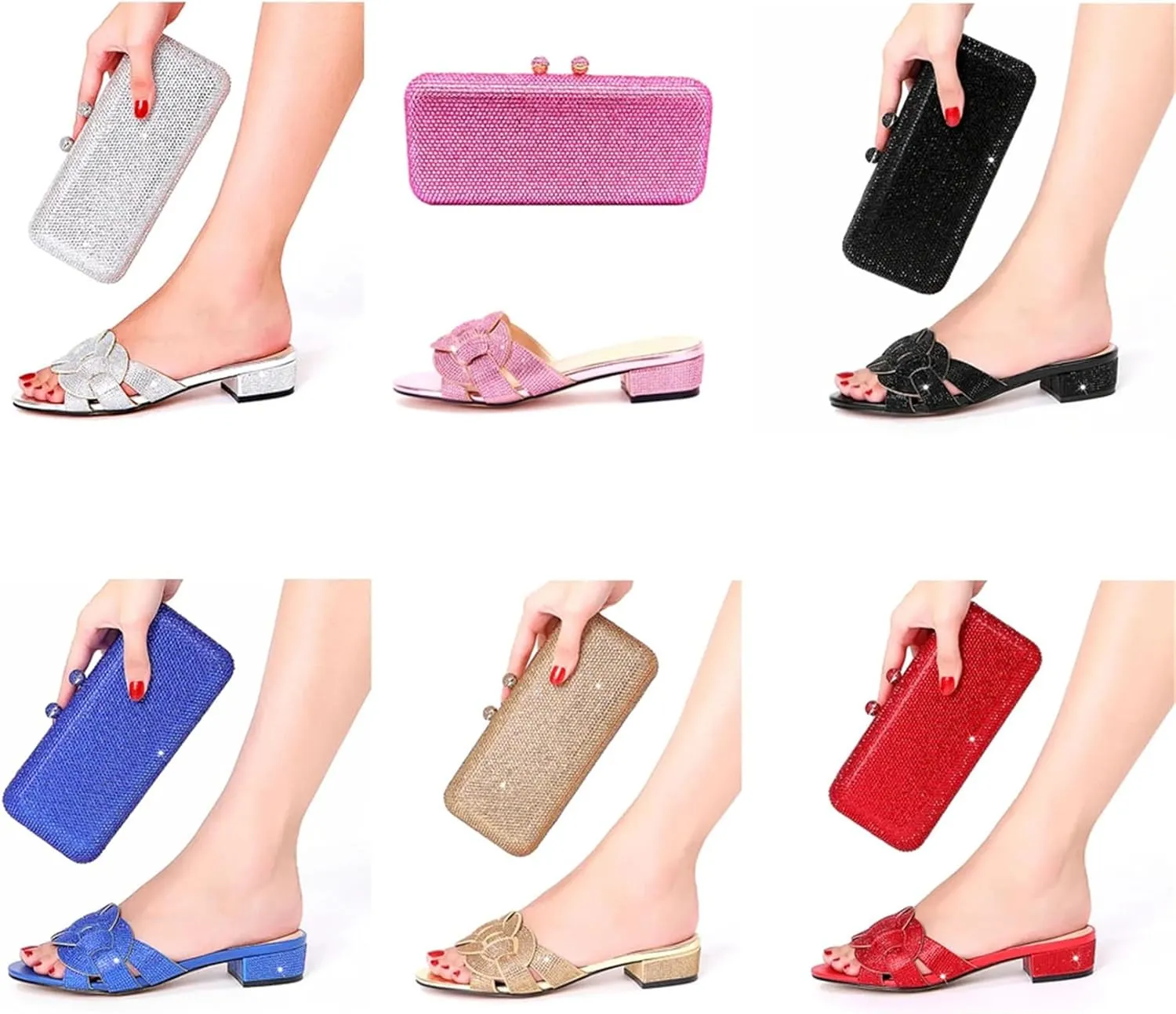 Womens Party Wedding Shoes Bag Set Rhinestone Crystal Decoration Italian Design Plus Size Summer Fashion Slippers