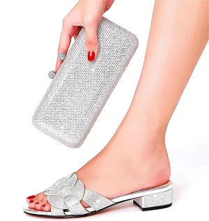 Womens Party Wedding Shoes Bag Set Rhinestone Crystal Decoration Italian Design Plus Size Summer Fashion Slippers