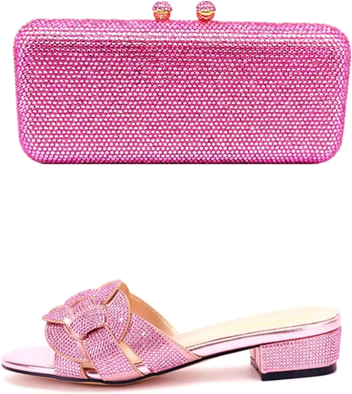 Womens Party Wedding Shoes Bag Set Rhinestone Crystal Decoration Italian Design Plus Size Summer Fashion Slippers