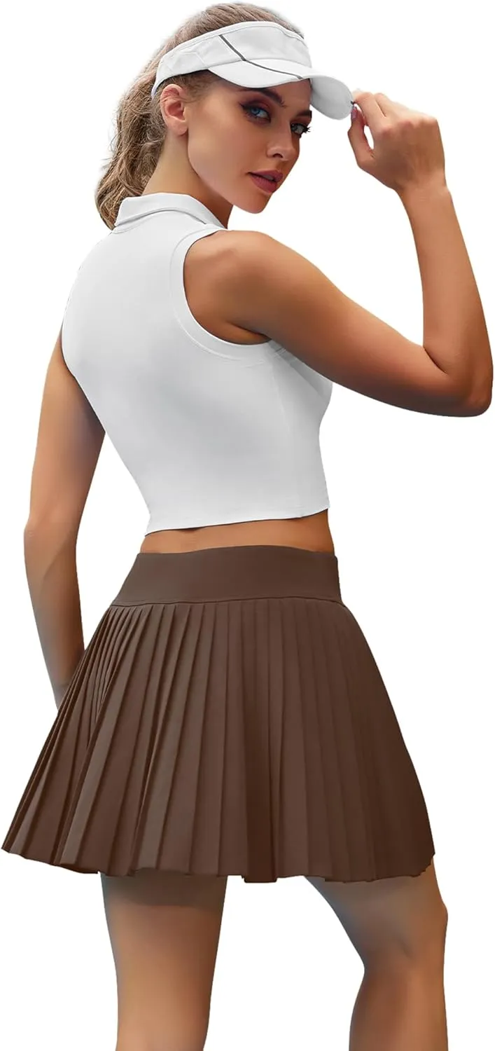Womens Pleated Tennis Skirts with Pocket Shorts High Waisted Skorts Lightweight Golf Skirt Flowy Athletic Skort