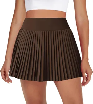 Womens Pleated Tennis Skirts with Pocket Shorts High Waisted Skorts Lightweight Golf Skirt Flowy Athletic Skort