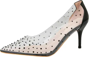 Women's Rhinestones Clear Leather Stiletto Pumps Fashion Comfort Closed Pointed Toe Slip On High Heels Sandals for Party Prom Date Dress Shoes
