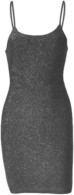 Women's Sexy Glitter Spagetti Straps Lace Up Back Bandage Bodycon Mini Club Party Dress