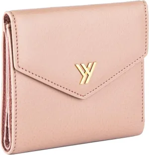 Women's Small Compact Bifold Pocket Wallet, Made of Finest Genuine Leather (Light Pink)