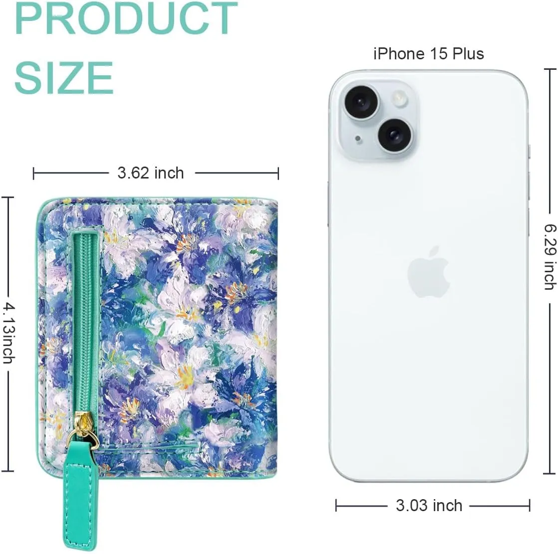 Womens Small RFID Blocking Wallet Compact Bifold Pocket Cute Credit Card Holder Leather Coin Slot Ladies Mini Purse with ID Window, Blue Flowers