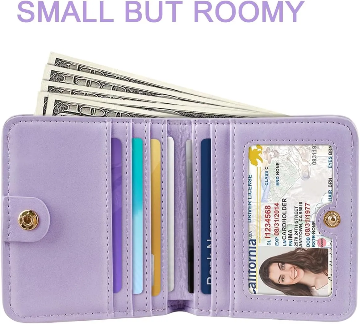 Womens Small RFID Blocking Wallet Compact Bifold Pocket Cute Credit Card Holder Leather Coin Slot Ladies Mini Purse with ID Window, White Daisy