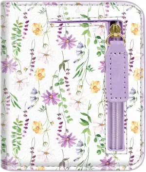 Womens Small RFID Blocking Wallet Compact Bifold Pocket Cute Credit Card Holder Leather Coin Slot Ladies Mini Purse with ID Window, White Daisy