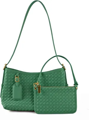 Women's Small Vegan Leather Tote Bag - Compact Woven Shoulder Purse for Daily Use, Retro Handmade Mini Bag