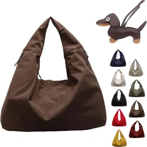 Women's Solid Color Textured Draped Tote Bag,Lightweight Nylon Bag,All-Matching Underarm Pack Bag