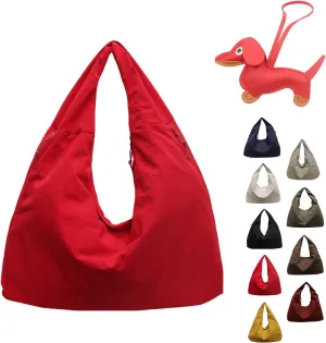 Women's Solid Color Textured Draped Tote Bag,Lightweight Nylon Bag,All-Matching Underarm Pack Bag