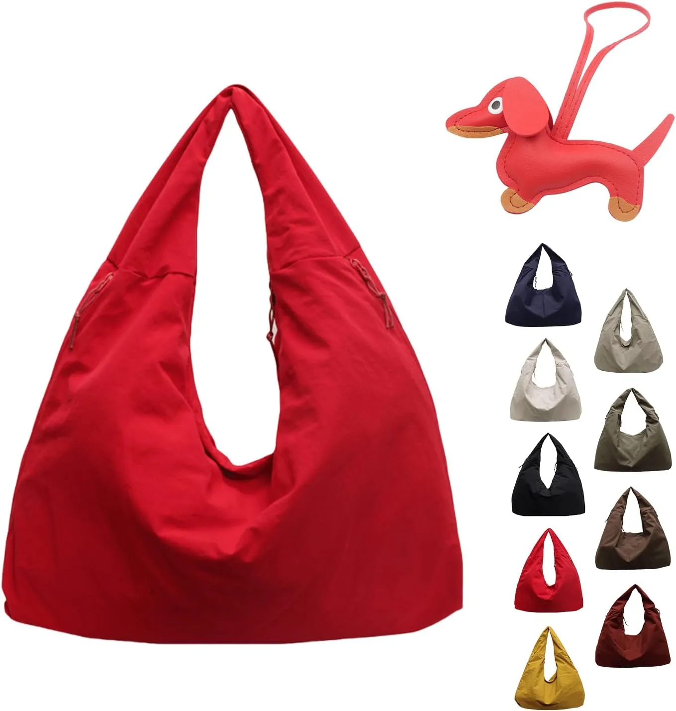 Women's Solid Color Textured Draped Tote Bag,Lightweight Nylon Bag,All-Matching Underarm Pack Bag