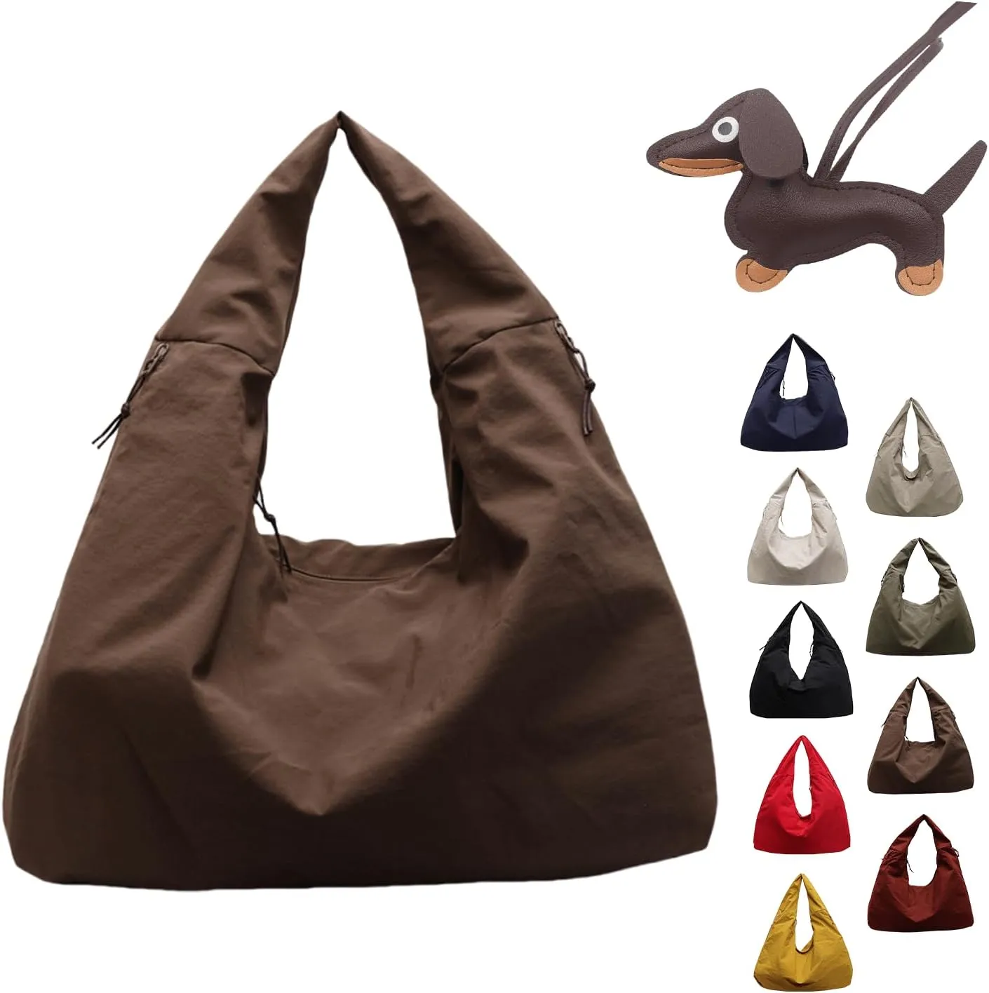 Women's Solid Color Textured Draped Tote Bag,Lightweight Nylon Bag,All-Matching Underarm Pack Bag