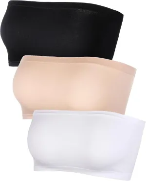 Women's Strapless Bralette Seamless Bandeau Stretchy Non-Padded Bandeau Tube Top Bra in Multi Color, 3 Pieces