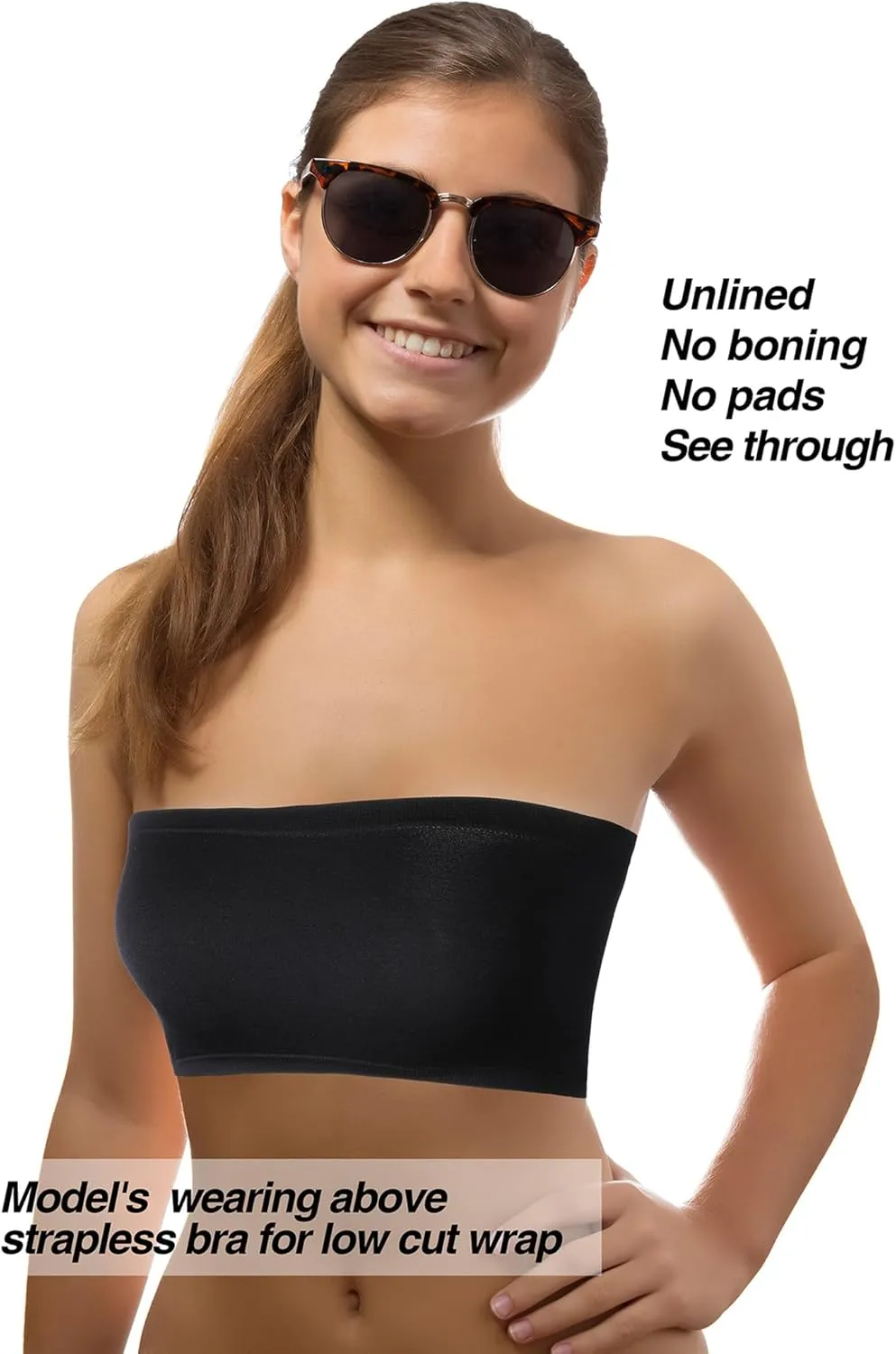 Women's Strapless Bralette Seamless Bandeau Stretchy Non-Padded Bandeau Tube Top Bra in Multi Color, 3 Pieces