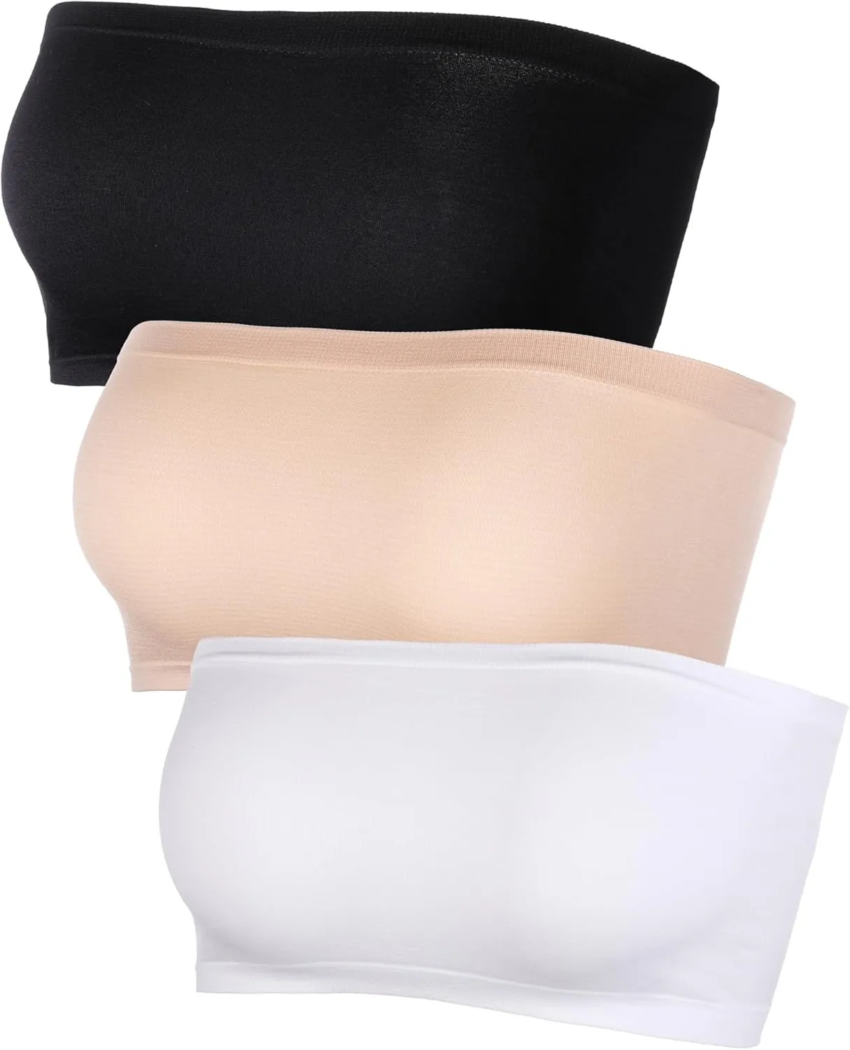 Women's Strapless Bralette Seamless Bandeau Stretchy Non-Padded Bandeau Tube Top Bra in Multi Color, 3 Pieces