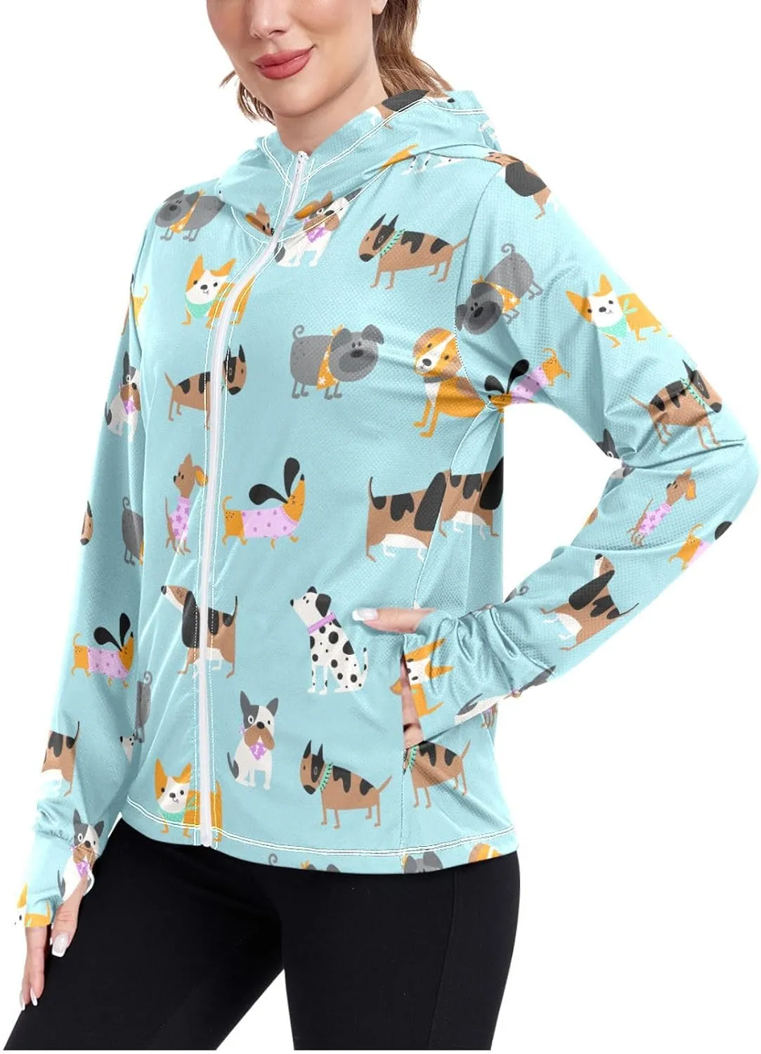 Women'S UPF 50  Uv Sun Protection Clothing Cute Animals Zipper Jacket Long-Sleeved Hoodie
