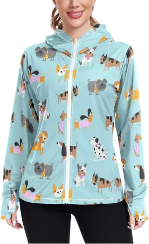 Women'S UPF 50  Uv Sun Protection Clothing Cute Animals Zipper Jacket Long-Sleeved Hoodie