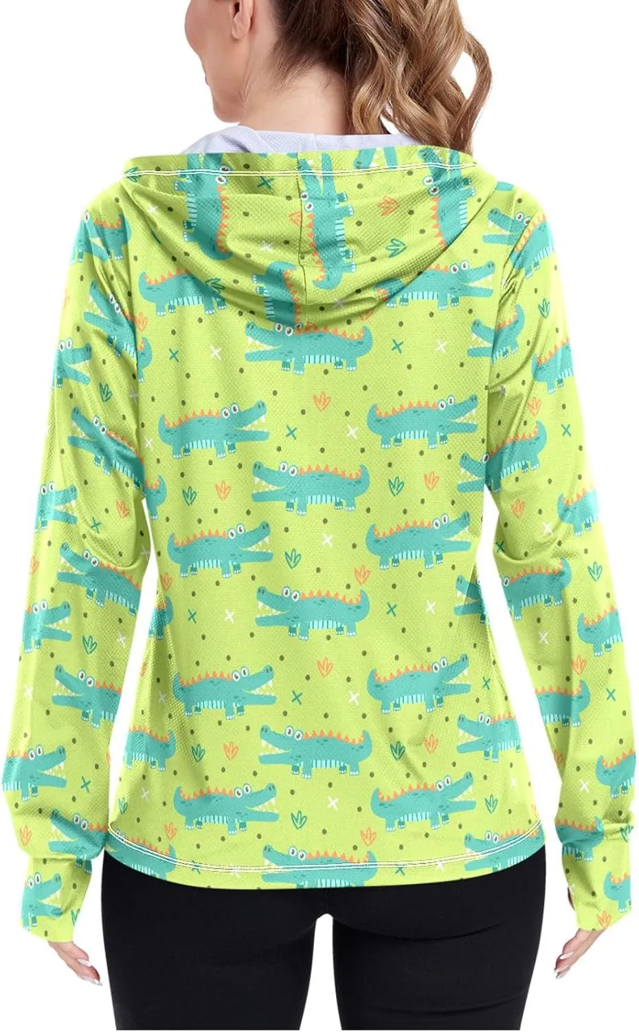 Women'S UPF 50  Uv Sun Protection Clothing Cute Crocodile Zipper Jacket Long-Sleeved Hoodie