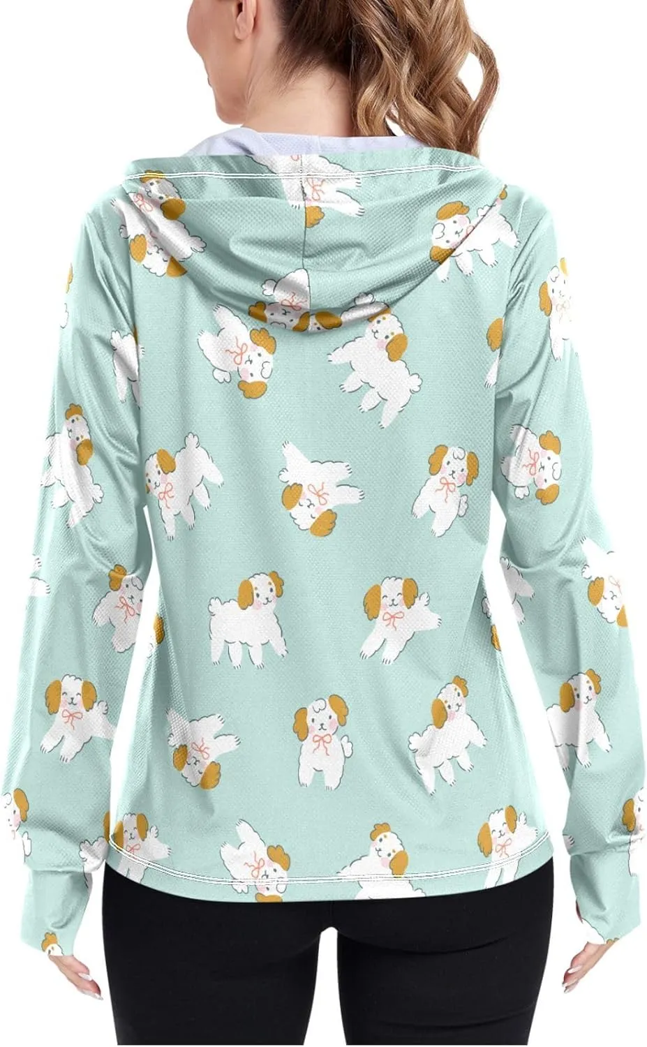 Women'S UPF 50  Uv Sun Protection Clothing Cute Dog Zipper Jacket Long-Sleeved Hoodie