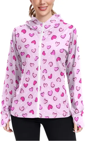 Women'S UPF 50  Uv Sun Protection Clothing Heart Zipper Jacket Long-Sleeved Hoodie