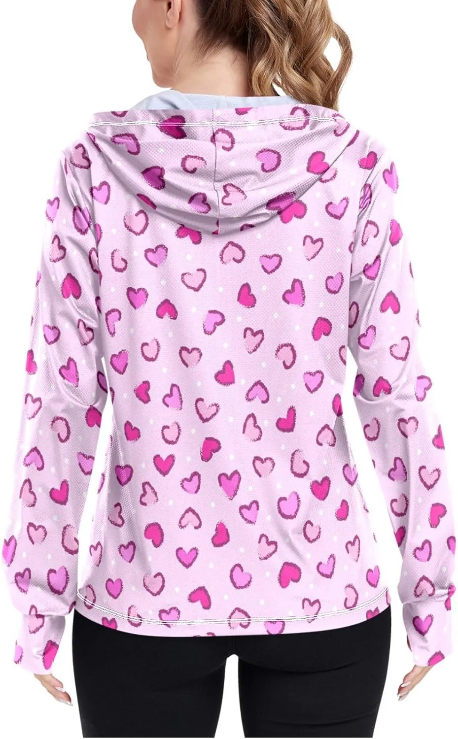 Women'S UPF 50  Uv Sun Protection Clothing Heart Zipper Jacket Long-Sleeved Hoodie