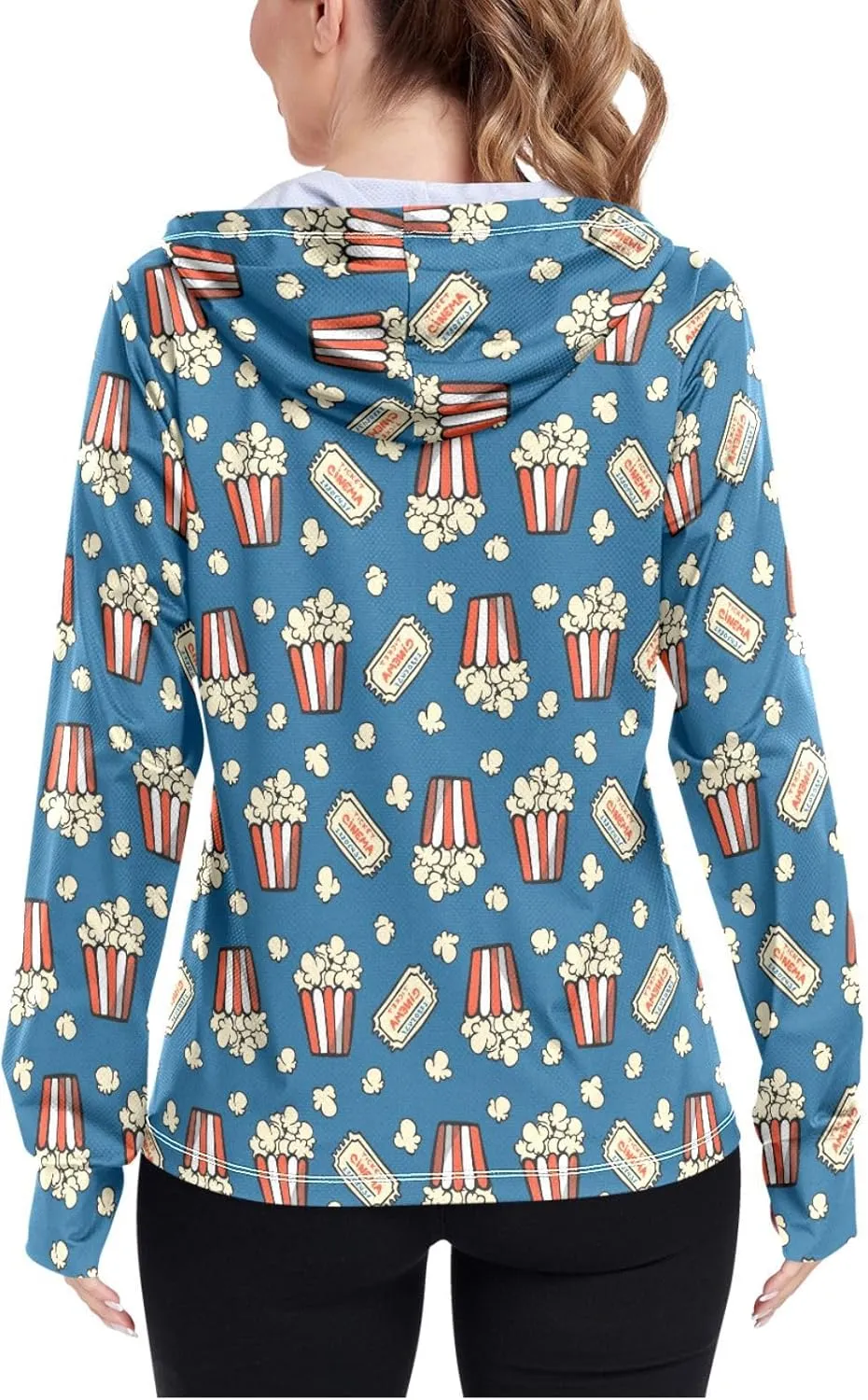 Women'S UPF 50  Uv Sun Protection Clothing Popcorn Zipper Jacket Long-Sleeved Hoodie
