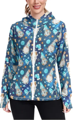 Women'S UPF 50  Uv Sun Protection Clothing Scandinavian Gnomes Zipper Jacket Long-Sleeved Hoodie