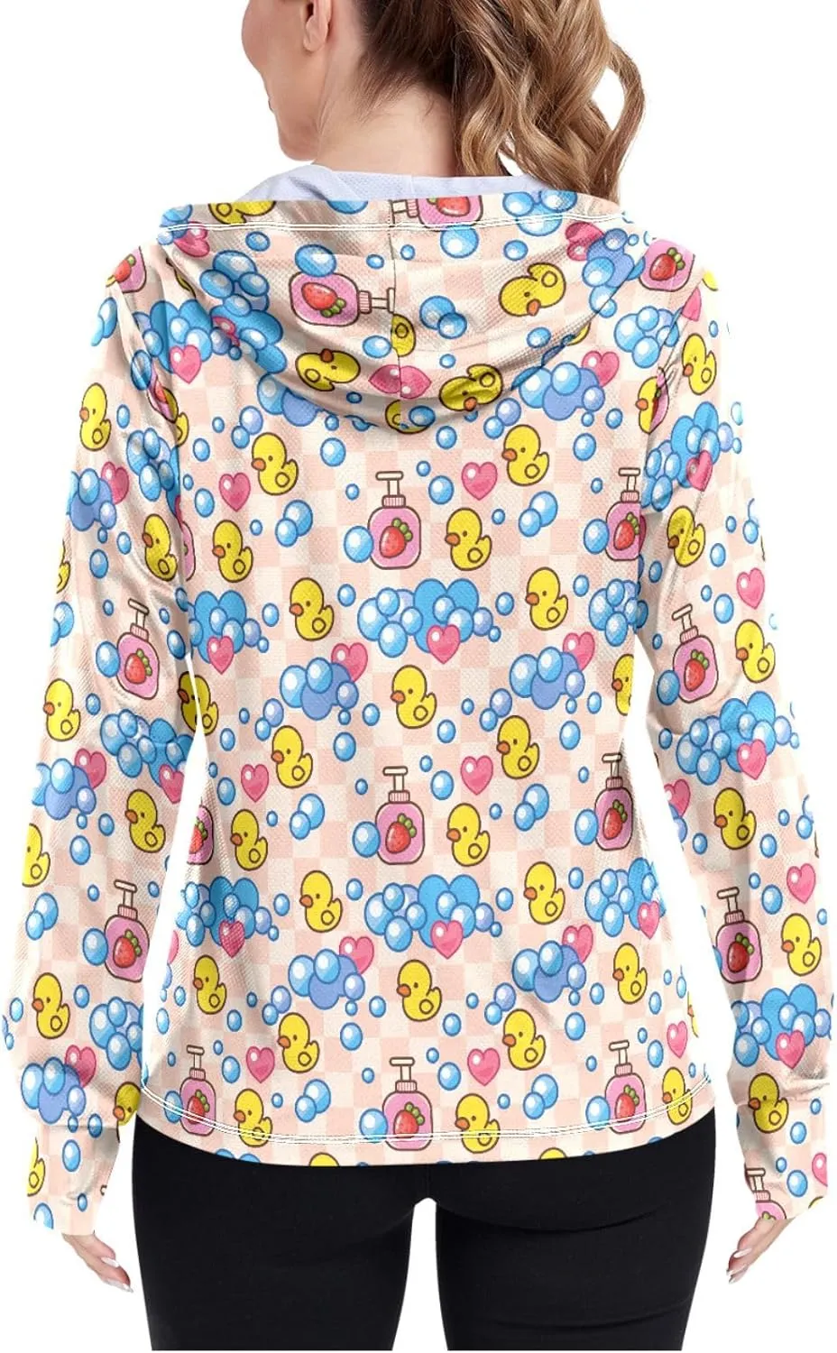Women'S UPF 50  Uv Sun Protection Clothing Yellow Rubber Duck Zipper Jacket Long-Sleeved Hoodie